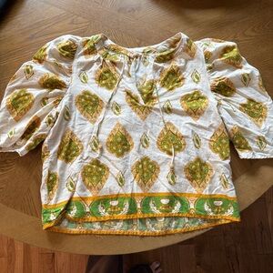 Bohemian White and Green Pattern Blouse
